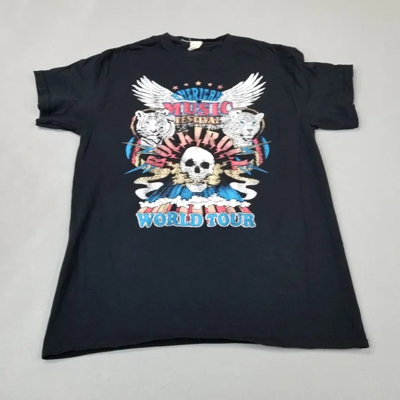 American Music Festival Rock And Roll World Tour T-shirt Size Small Black Retro - Picture 2 of 7